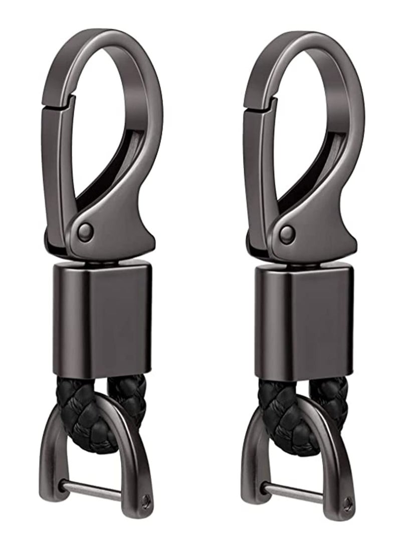 Zikra Car Key Fob, Holder Keys Chain Sturdy Metal with D-ring for Men and Women 2 Pack Black Suitable for Most Car Keys Embedded in PU Leather - Image 1