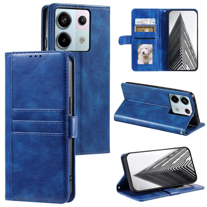 HuHa Case Cover For Xiaomi Redmi Note 13 Pro 5G Simple 6-Card Wallet Leather Phone Case(Blue) - Image 1