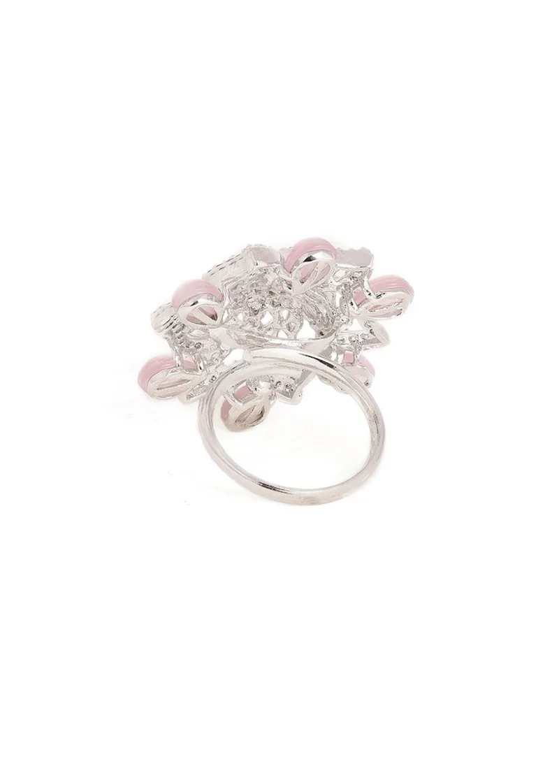 برياسي Sliver-Plated Floral Shaped American Diamond Stone Studded Finger Ring