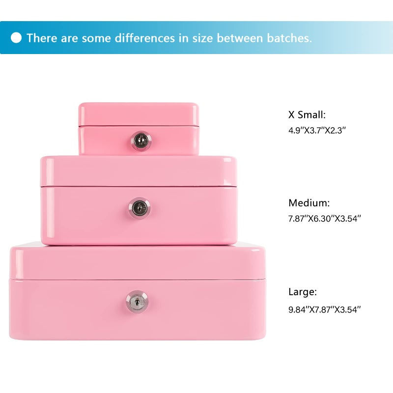 xydled Locking Steel Large Cash Box with Removable Coin Tray and Key Lock,9.84"x 7.87"x 3.54",Pink - Image 5