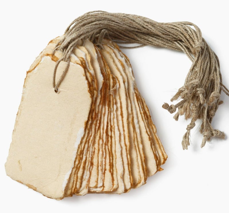 Wanderings Handmade Vintage Deckle Edge Tags with String - 3.75 x 1.75â€ Only - Pack of 25 - Ideal for Price or Gift Tags, Arts, Crafts, Place Cards, Name Cards - Cold Press Thick 150 GSM - Image 1