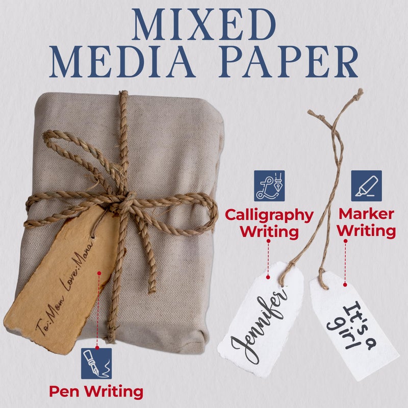Wanderings Handmade Vintage Deckle Edge Tags with String - 3.75 x 1.75â€ Only - Pack of 25 - Ideal for Price or Gift Tags, Arts, Crafts, Place Cards, Name Cards - Cold Press Thick 150 GSM - Image 2