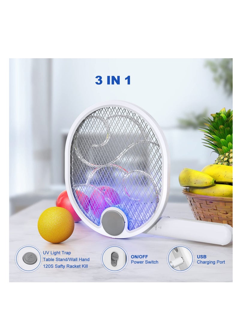 SYOSI Electric Fly Swatter Fly Racket Foldable Fly Zapper USB-Charging Bug Zapper With 1200mah Battery, Extra Powerful For Insects With UV/LED Lightwith 3-Layer Dense Mesh - Image 2