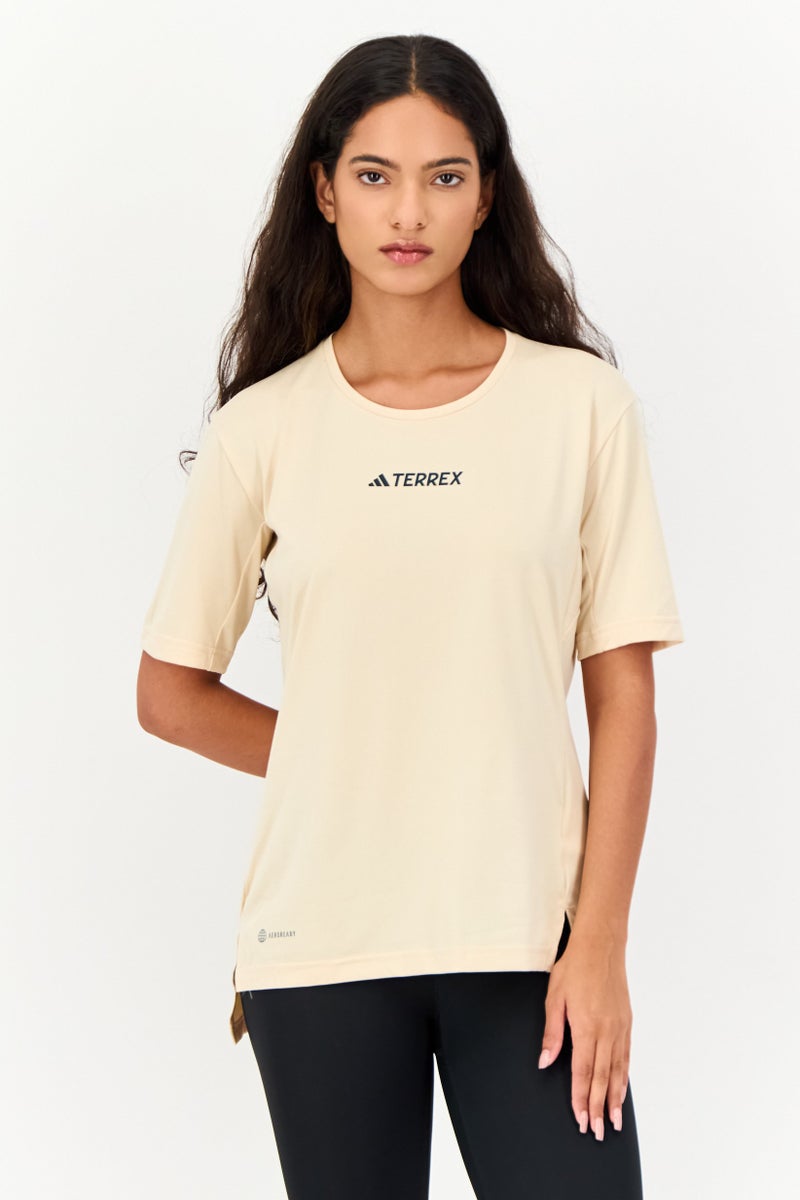 Adidas Terrex X Adidas Women Sportswear Fit Short Sleeve Outdoor Top, Cream - Image 1