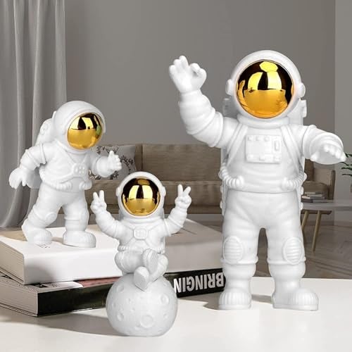 Street27® Resin Astronaut Spaceman Statue Ornament Home Office Desktop Figurine Decors Set of 3 - Golden (Golden Pro), Astronaut - Image 2