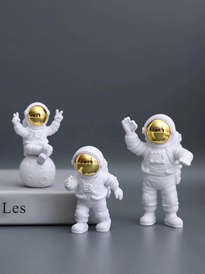 Street27® Resin Astronaut Spaceman Statue Ornament Home Office Desktop Figurine Decors Set of 3 - Golden (Golden Pro), Astronaut - Image 1