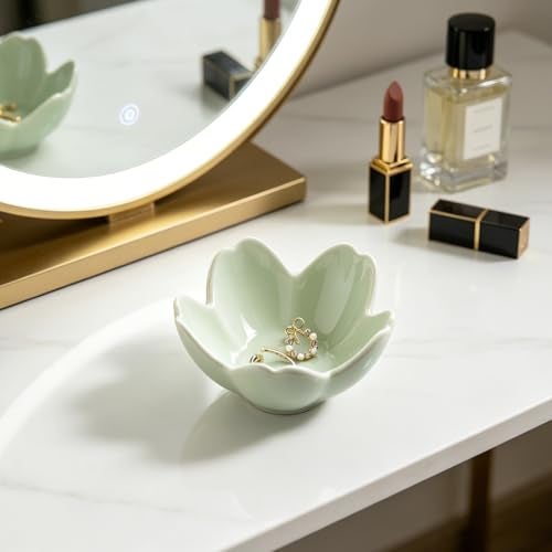 zerokyclan Floral Ceramic Jewelry Tray - 3.5" Elegant Ring Holder Dish & Trinket Bowl for Vanity Dresser Decor (green) - Image 3