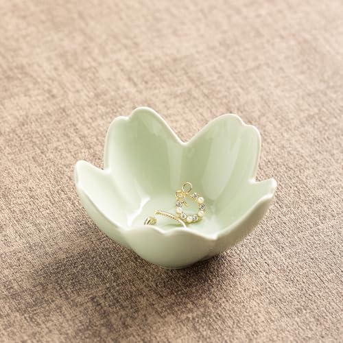 zerokyclan Floral Ceramic Jewelry Tray - 3.5" Elegant Ring Holder Dish & Trinket Bowl for Vanity Dresser Decor (green) - Image 1