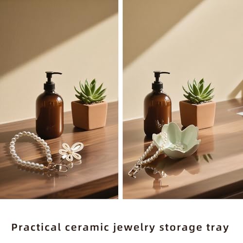 zerokyclan Floral Ceramic Jewelry Tray - 3.5" Elegant Ring Holder Dish & Trinket Bowl for Vanity Dresser Decor (green) - Image 5