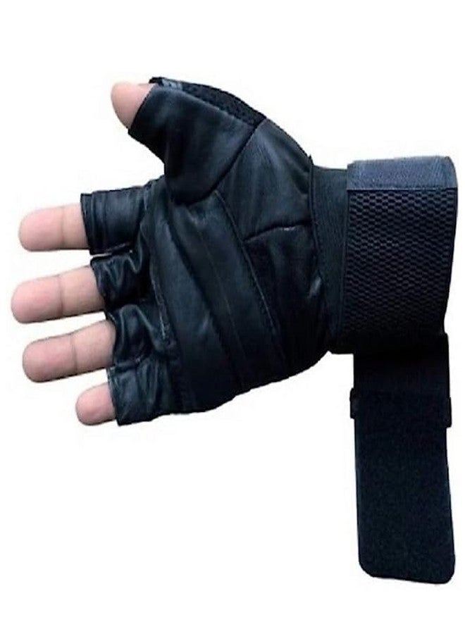 ZaySoo Leather Gym Gloves with Wrist Support Free Size - (Black) - Image 4