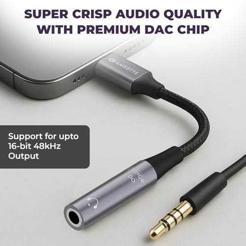 Amkette Adapt Lightning to 3.5mm Audio Jack Connector | DAC Chipset | PVC Fabric Braided Cable | Compatible with iPhones & iPad with Lightning Port | Premium Aluminum Build | Plug & Play - Image 2