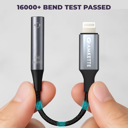 Amkette Adapt Lightning to 3.5mm Audio Jack Connector | DAC Chipset | PVC Fabric Braided Cable | Compatible with iPhones & iPad with Lightning Port | Premium Aluminum Build | Plug & Play - Image 3