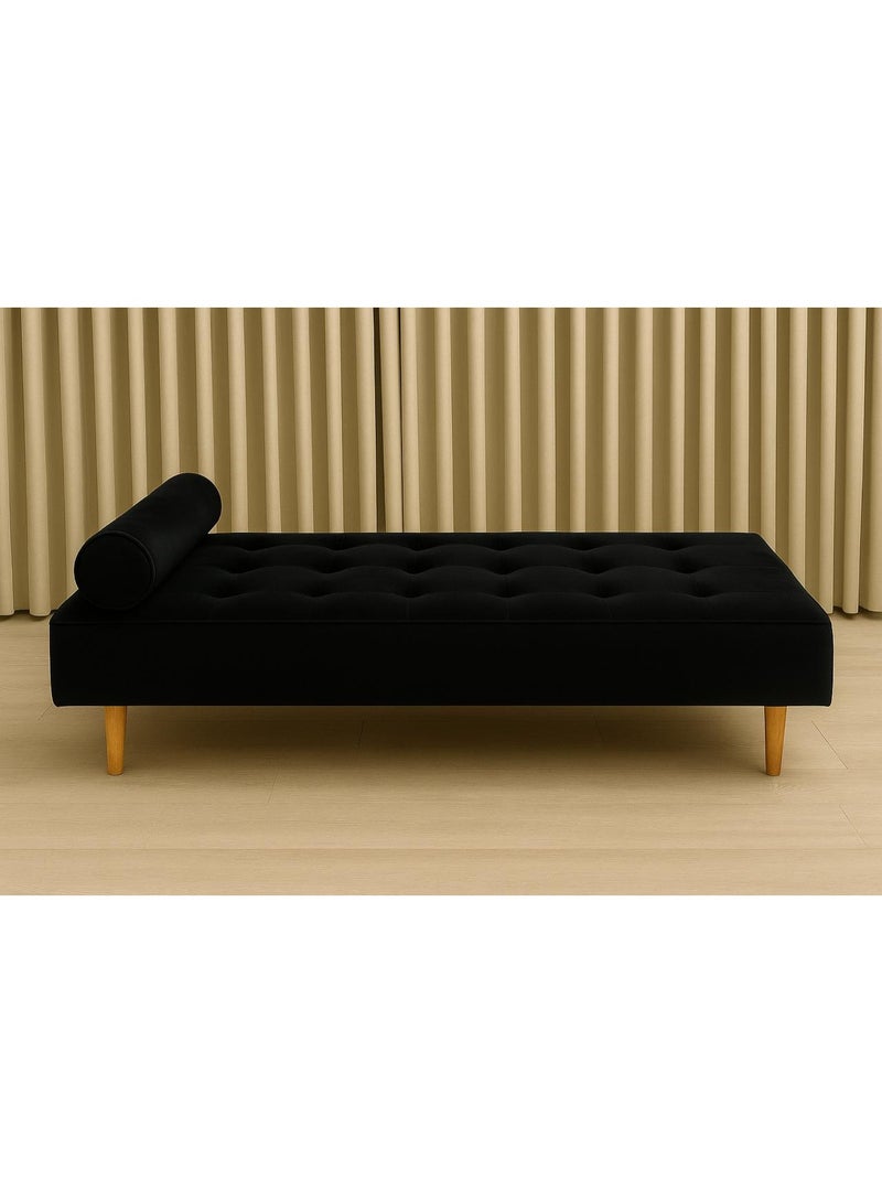 هاوس ون أريكة الاسترخاء الملكية | صوفا عملية تجمع بين الأريكة الكلاسيكية وراحة الاسترخاء اليومية، بتصميم مخملي فاخر ‎180×70×50 سم - أسود - Image 1