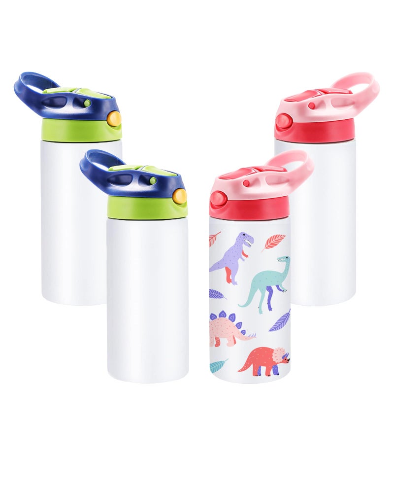 OFFNOVA 12oz Kids Sublimation Tumbler Kids Sublimation Tumbler Blank with with Oneclick Popup Straw and Handle Children Sublimation Cups for Milk Soda Juice Drinks 4 Pack