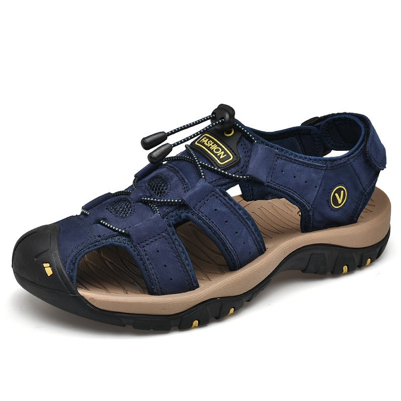 Mens Leather Sandals Large Size Non-Slip Outdoor 7239 Black  - Image 2