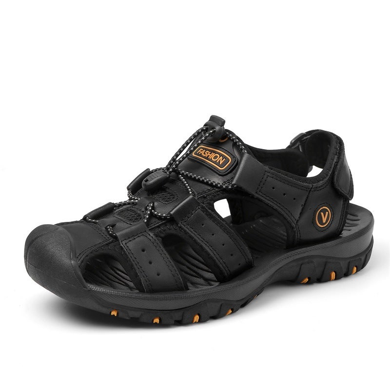Mens Leather Sandals Large Size Non-Slip Outdoor 7239 Black  - Image 1