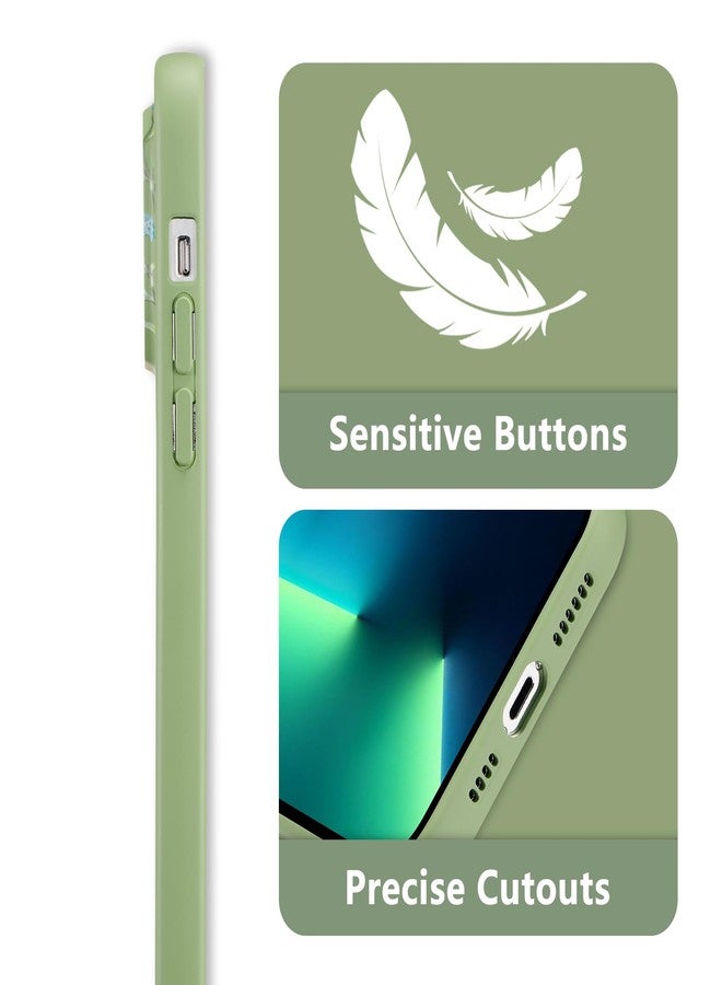 RALEAVO جراب RALEAVO الزهري لهاتف iPhone 13 Pro Max، غطاء من السيليكون السائل بنقشة أغصان زهور لطيفة للفتيات والسيدات، جراب حماية نحيف من المطاط الناعم لهاتف iPhone 13 Pro Max (6.7 بوصة)، أخضر - Image 4