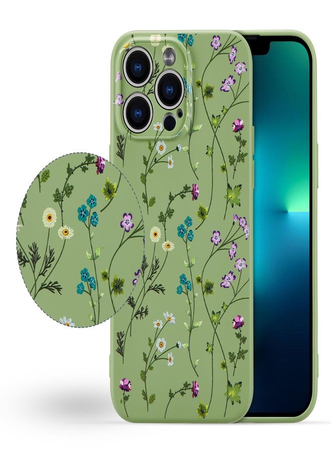RALEAVO جراب RALEAVO الزهري لهاتف iPhone 13 Pro Max، غطاء من السيليكون السائل بنقشة أغصان زهور لطيفة للفتيات والسيدات، جراب حماية نحيف من المطاط الناعم لهاتف iPhone 13 Pro Max (6.7 بوصة)، أخضر - Image 5