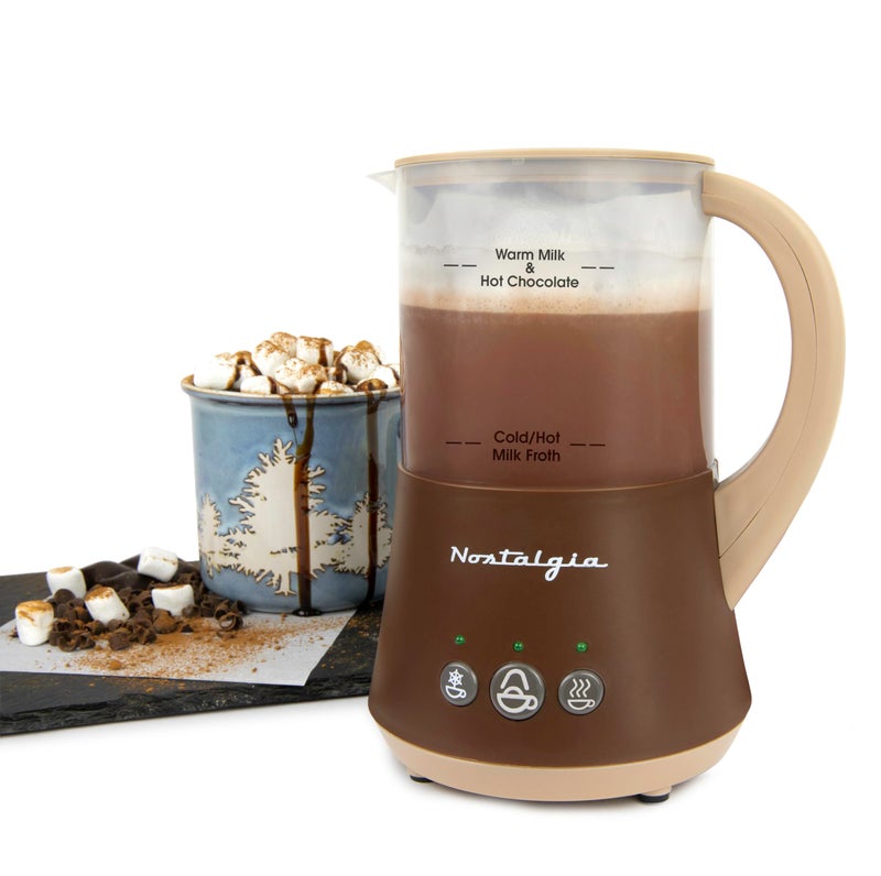Nostalgia Nostalgia 32 Oz Frother and Hot Chocolate Maker Warm or Cold Milk Foam Includes Cocoa Bomb Mold for Coffees Lattes Cappuccinos Brown 