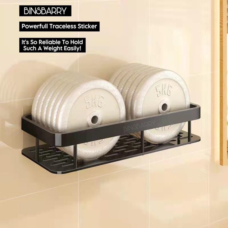 GOMNIK Self-Adhesive Wall Mounted Bathroom Shelf | Punch-Free Space-Saving Rack for Bathroom & Kitchen | Multipurpose Storage Organizer | Black Wall Stand (Pack of 2) - Image 4