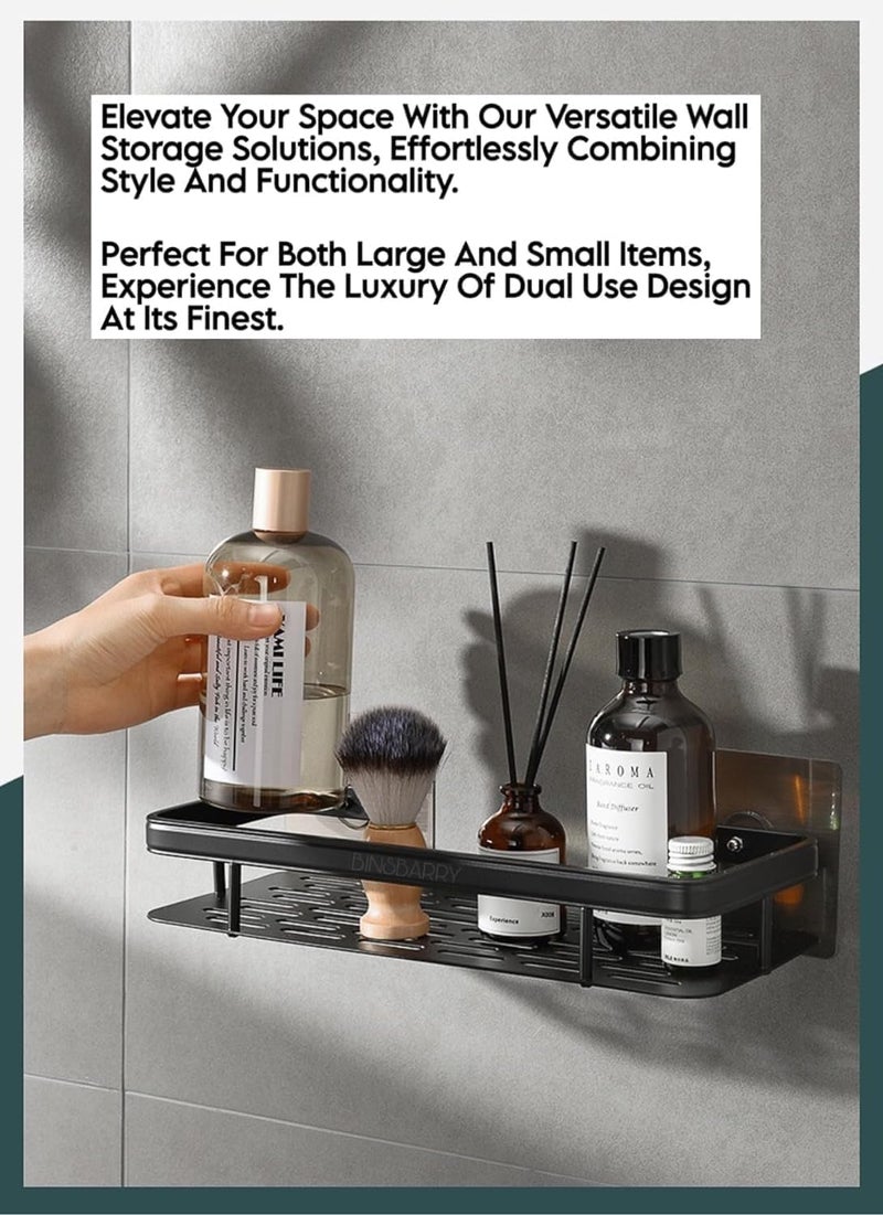GOMNIK Self-Adhesive Wall Mounted Bathroom Shelf | Punch-Free Space-Saving Rack for Bathroom & Kitchen | Multipurpose Storage Organizer | Black Wall Stand (Pack of 2) - Image 3