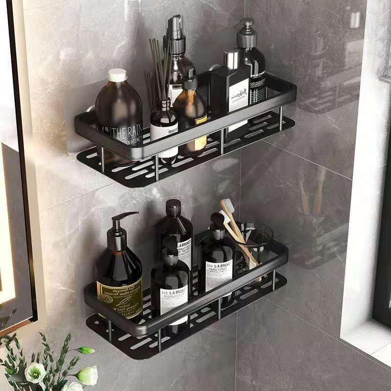 GOMNIK Self-Adhesive Wall Mounted Bathroom Shelf | Punch-Free Space-Saving Rack for Bathroom & Kitchen | Multipurpose Storage Organizer | Black Wall Stand (Pack of 2) - Image 5