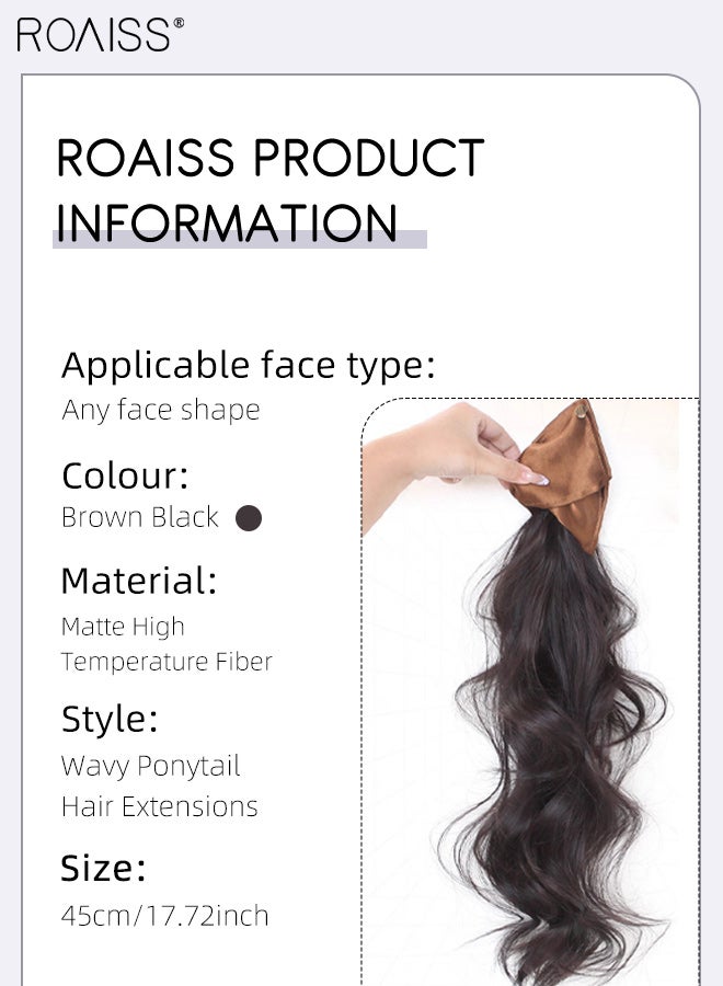 رويس وصلات شعر ذيل حصان مموج طبيعي بمشبك مثلث من الساتان، مناسبة لتسريحات الشعر في الحفلات، شعر مستعار صناعي، إكسسوارات أنيقة للاستخدام اليومي، 45 سم (17.72 بوصة) - بني أسود - Image 2