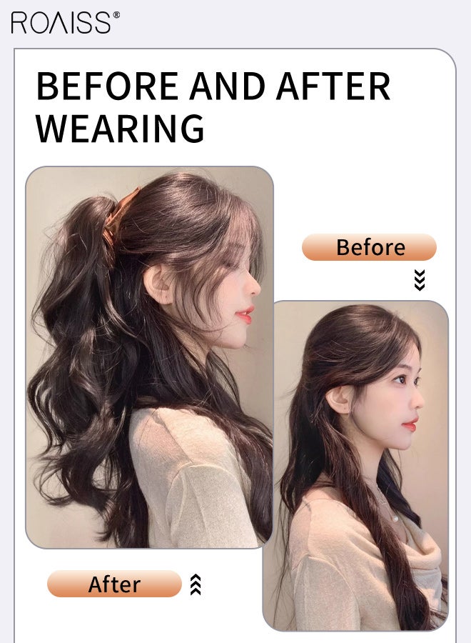 رويس وصلات شعر ذيل حصان مموج طبيعي بمشبك مثلث من الساتان، مناسبة لتسريحات الشعر في الحفلات، شعر مستعار صناعي، إكسسوارات أنيقة للاستخدام اليومي، 45 سم (17.72 بوصة) - بني أسود - Image 5