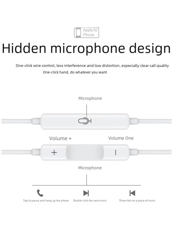 Generic - Wire General Copper Ring Wire Control Headset For Apple Samsung Huawei Xiaomi Android Mobile Game 3.5mm Headset-Color:White Universal Subwoofer Copper Ring Headset - Image 1