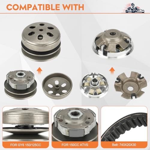 SEHNSUCHT Fit for Gy6 150cc High Performance Clutch Set, Racing Scooter Variator,Fit for Gy6 125cc/150cc, for 152QMI/157QMJ Engine Scooter ATV, Including Variator and Clutch Assembly with 743 belt - Image 3