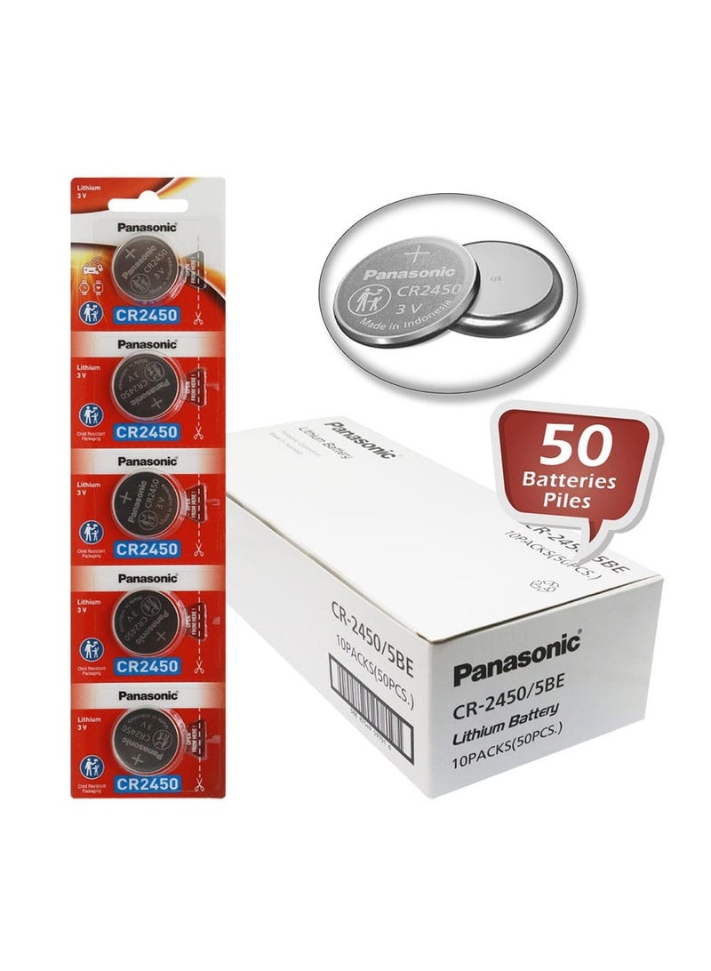 باناسونيك 50-Pieces Panasonic CR2450 Lithium 3V Indonesia Batteries 