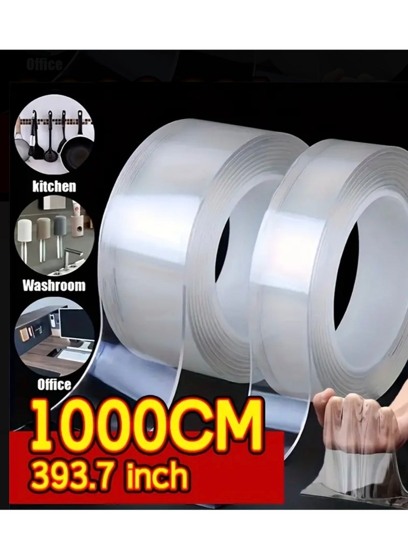 CleanWave - The Pure Effect 2 Rolls, Double-Sided Mounting Tape - (1000CM Each, 2000CM Total) – Heavy Duty, Clear & Removable Adhesive for Wall, Carpet, Poster, Rug, Picture Hanging – Multipurpose Indoor & Outdoor Use. Transpare  - Image 1