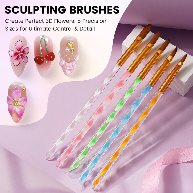 Rosiour 38Pcs Nail Art Brushes Set: Nail Art Tools with Nail Stand Holder, 15Pcs Nail Design Brushes, 5Pcs Dotting Tools, 5Pcs Sculpting Brushes, Resin Palette, Nail File for Painting Nails - Image 4