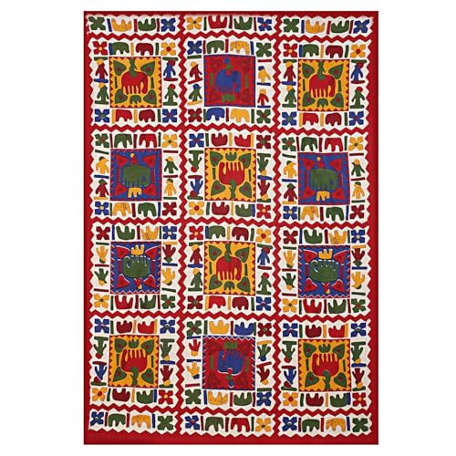 ART WORLD Queen Size Double Bed Sheet with Pillow Covers Pure Cotton Rajasthani Jaipuri Traditional Printed Bedcover (Red, Queen) - Image 4