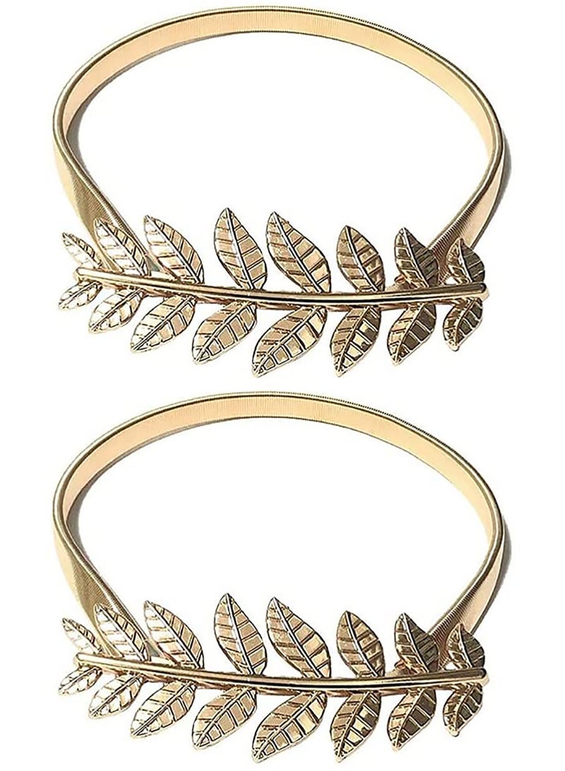 Excefore 2 Pieces Curtain Tieback Aluminum Leaf Shaped Curtain Holdback Simple Modern Curtain Buckle Elastic Curtain Strap Decorative Drape Tie Back for Window Draperies Golden - Image 1