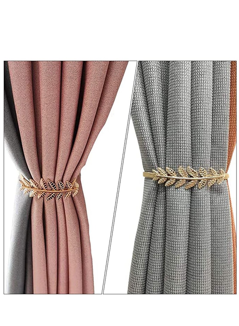 Excefore 2 Pieces Curtain Tieback Aluminum Leaf Shaped Curtain Holdback Simple Modern Curtain Buckle Elastic Curtain Strap Decorative Drape Tie Back for Window Draperies Golden - Image 2