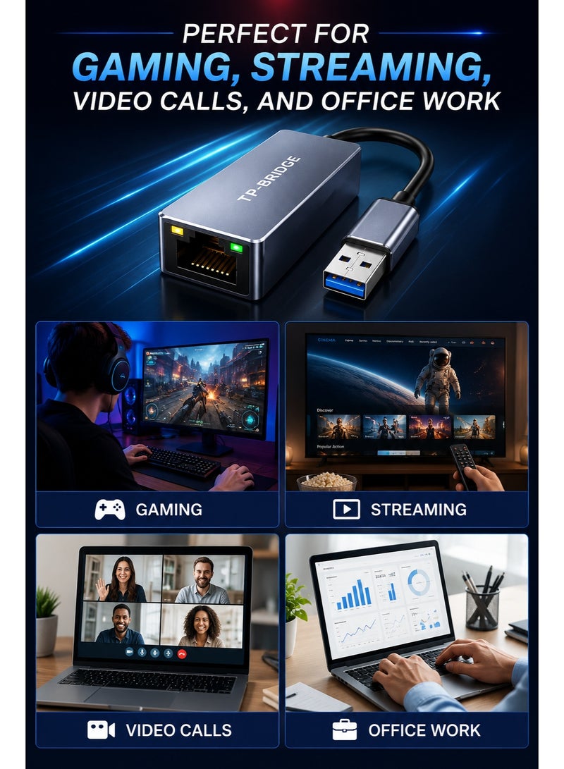 تي بي بردج محول TP-Bridge USB 3.0 إلى جيجابت إيثرنت RJ45، محول شبكة LAN لأجهزة ويندوز وماك أو إس ولينكس المزودة بمنفذ USB - Image 5