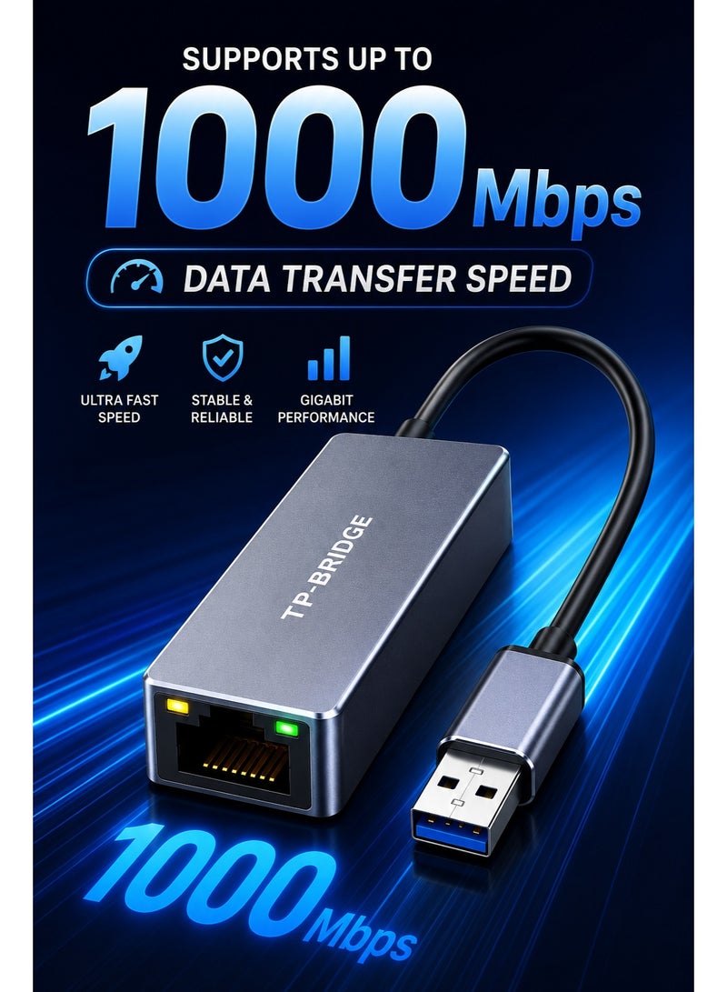 تي بي بردج محول TP-Bridge USB 3.0 إلى جيجابت إيثرنت RJ45، محول شبكة LAN لأجهزة ويندوز وماك أو إس ولينكس المزودة بمنفذ USB - Image 2