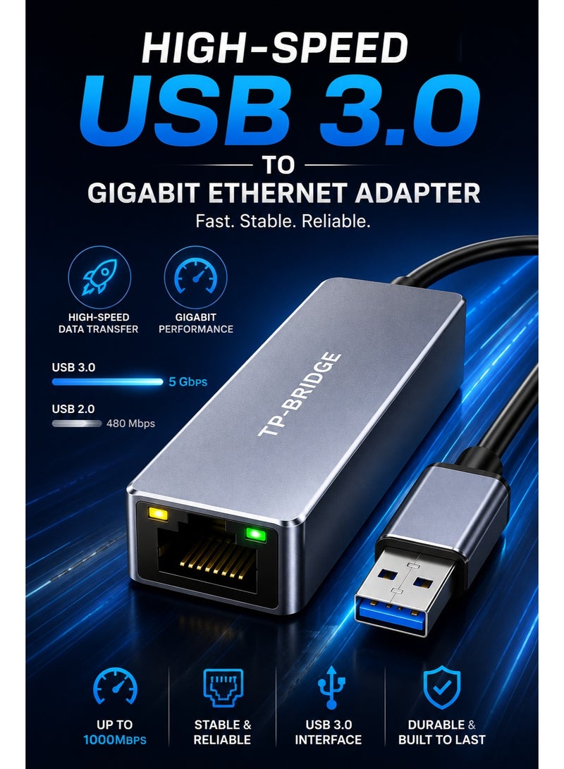 تي بي بردج محول TP-Bridge USB 3.0 إلى جيجابت إيثرنت RJ45، محول شبكة LAN لأجهزة ويندوز وماك أو إس ولينكس المزودة بمنفذ USB - Image 4