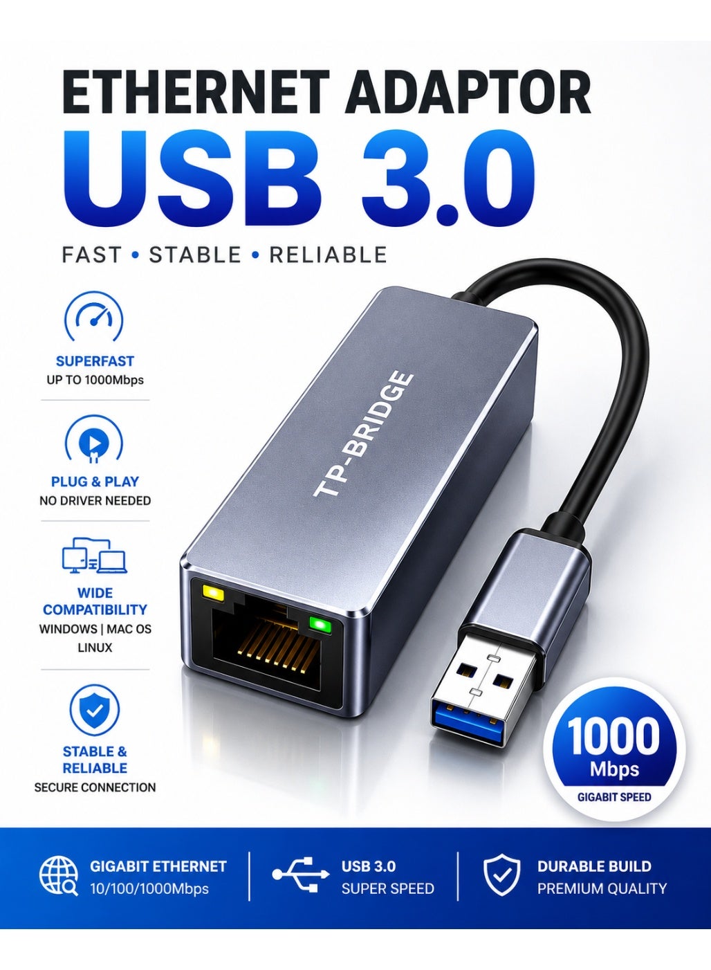 تي بي بريدج تي بي بريدج محول USB 3.0 إلى إيثرنت tp-bridge