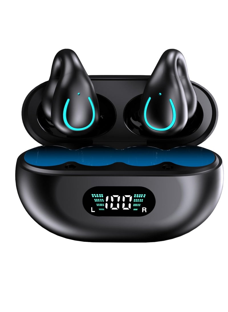SOLARAE Wireless Open Ear Sport Headphones, Ear Clip Wireless Earbuds with Digital Display Charging, Air Conduction Bluetooth Headset, With Bluetooth 5.3, for Cycling, Running, Workout, Driving (Black) - Image 1
