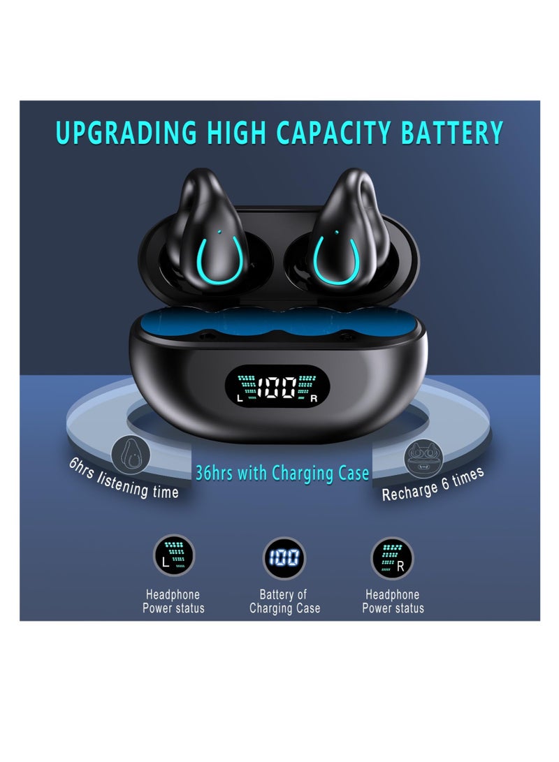 SOLARAE Wireless Open Ear Sport Headphones, Ear Clip Wireless Earbuds with Digital Display Charging, Air Conduction Bluetooth Headset, With Bluetooth 5.3, for Cycling, Running, Workout, Driving (Black) - Image 2