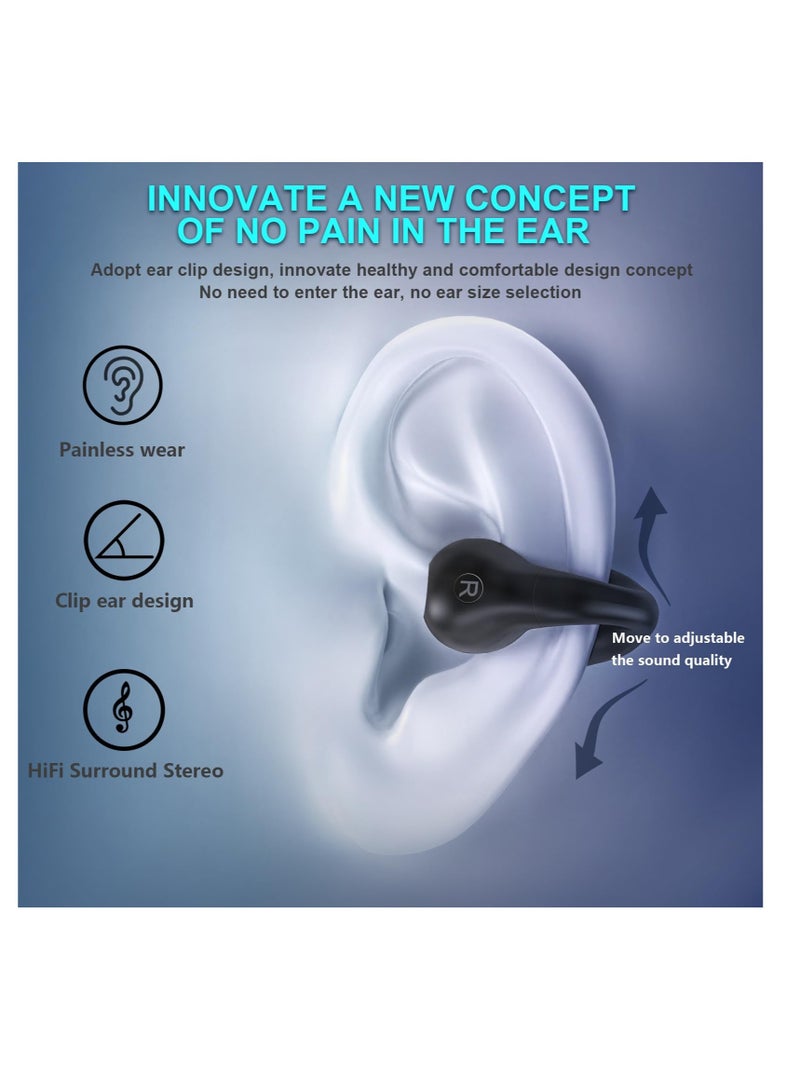 SOLARAE Wireless Open Ear Sport Headphones, Ear Clip Wireless Earbuds with Digital Display Charging, Air Conduction Bluetooth Headset, With Bluetooth 5.3, for Cycling, Running, Workout, Driving (Black) - Image 3