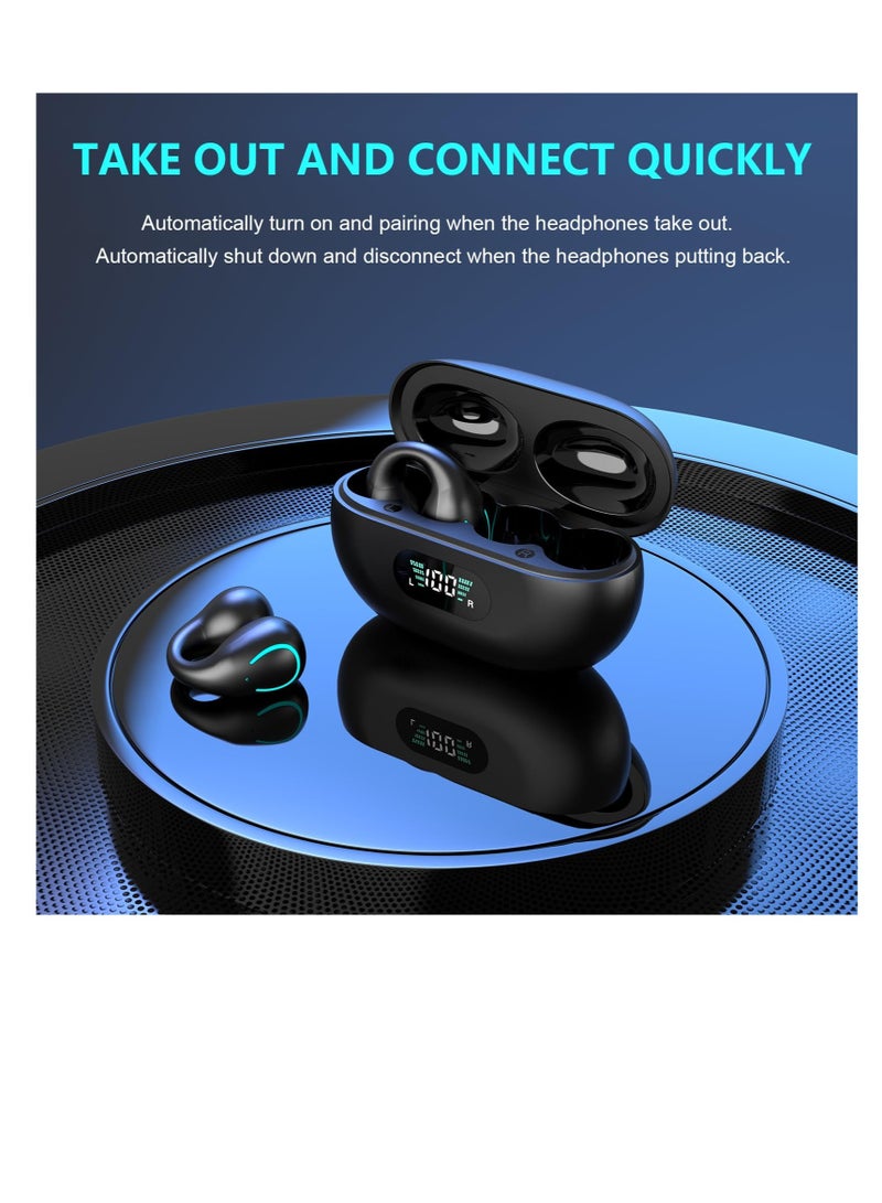 SOLARAE Wireless Open Ear Sport Headphones, Ear Clip Wireless Earbuds with Digital Display Charging, Air Conduction Bluetooth Headset, With Bluetooth 5.3, for Cycling, Running, Workout, Driving (Black) - Image 5