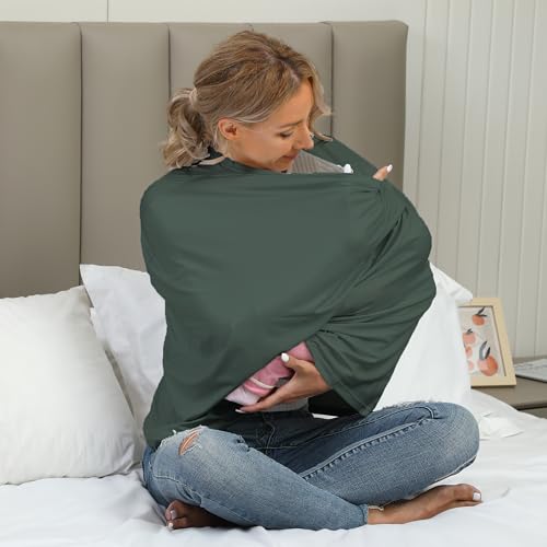 MeetJoy Breathable Car Seat Cover for Babies – Multi-Purpose Soft Rayon Nursing Cover for Breastfeeding, High Stretchy Infant Carseat Canopy, Stroller Cover (Smooth Rayon, Roman Green) - Image 5