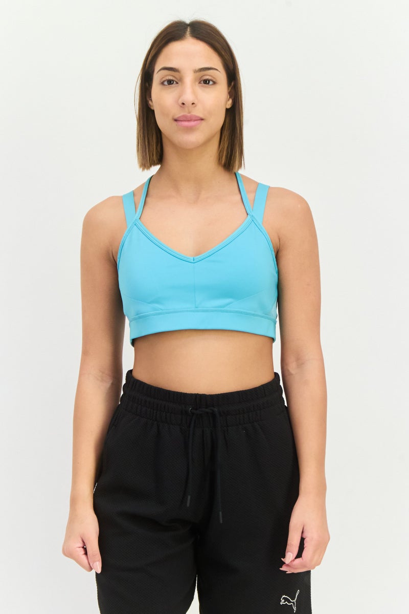 PUMA Women Lightly Padded Sports Bra, Aqua Blue - Image 1