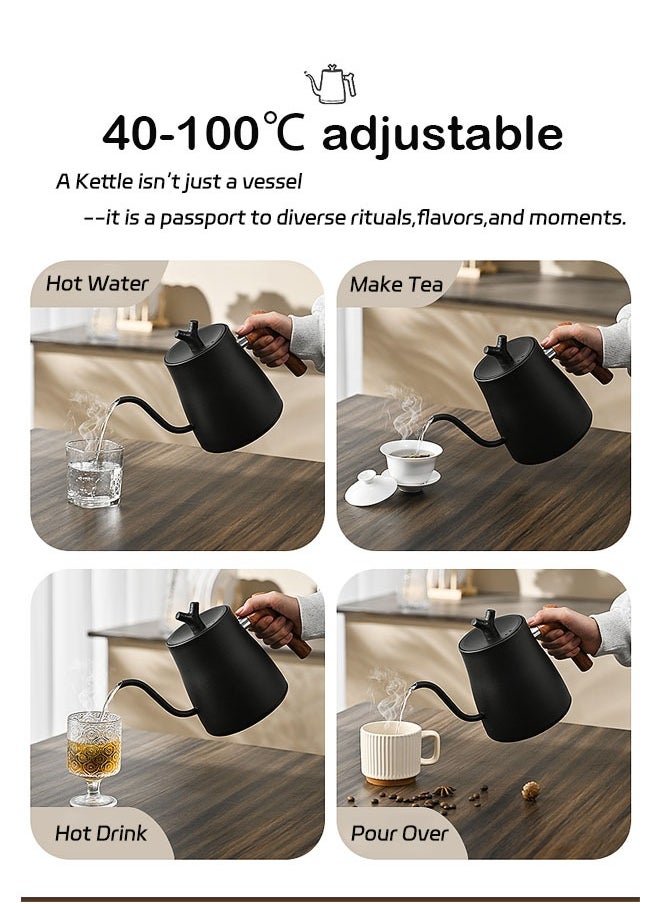 PAKCHOICE Electric Gooseneck Kettle 304 Stainless Steel Electric Water Kettle Coffee Kettle with Temperature Control Constant Temperature Auto Shut Off 1000W Quick Heating 1L  - Image 5