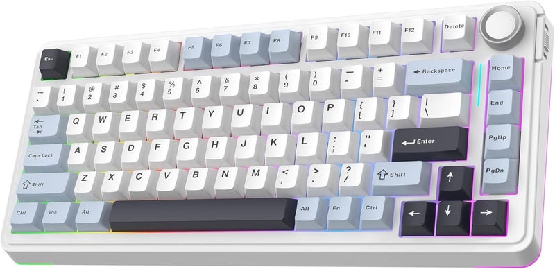 EPOMAKER EA75 75% RGB Gaming Mechanical Keyboard, 2.4GHz/Type-C/BT Creamy Wireless Keyboard with Knob, Shine Through PBT Keycaps, Hot Swappable for Gamers(Light Blue, Graywood V3 Switch) - Image 1