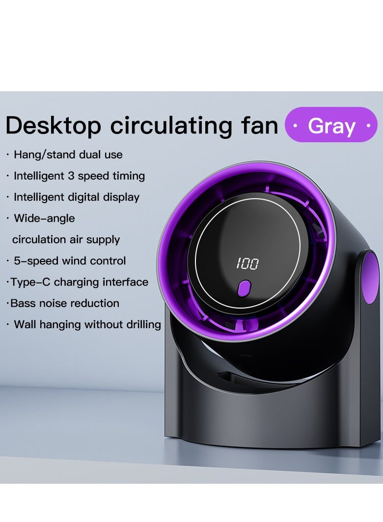 Table Fans, turbofan, Quiet Wall-Mounted Desk Fan, Digital Display Rechargeable USB Fan, 115°Tilt, 100 Speeds, Long Lasting Power, Portable Fan for Home Office Kitchen Travel Camping  - Image 2