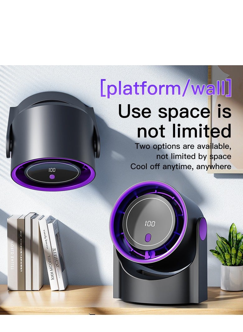 Table Fans, turbofan, Quiet Wall-Mounted Desk Fan, Digital Display Rechargeable USB Fan, 115°Tilt, 100 Speeds, Long Lasting Power, Portable Fan for Home Office Kitchen Travel Camping